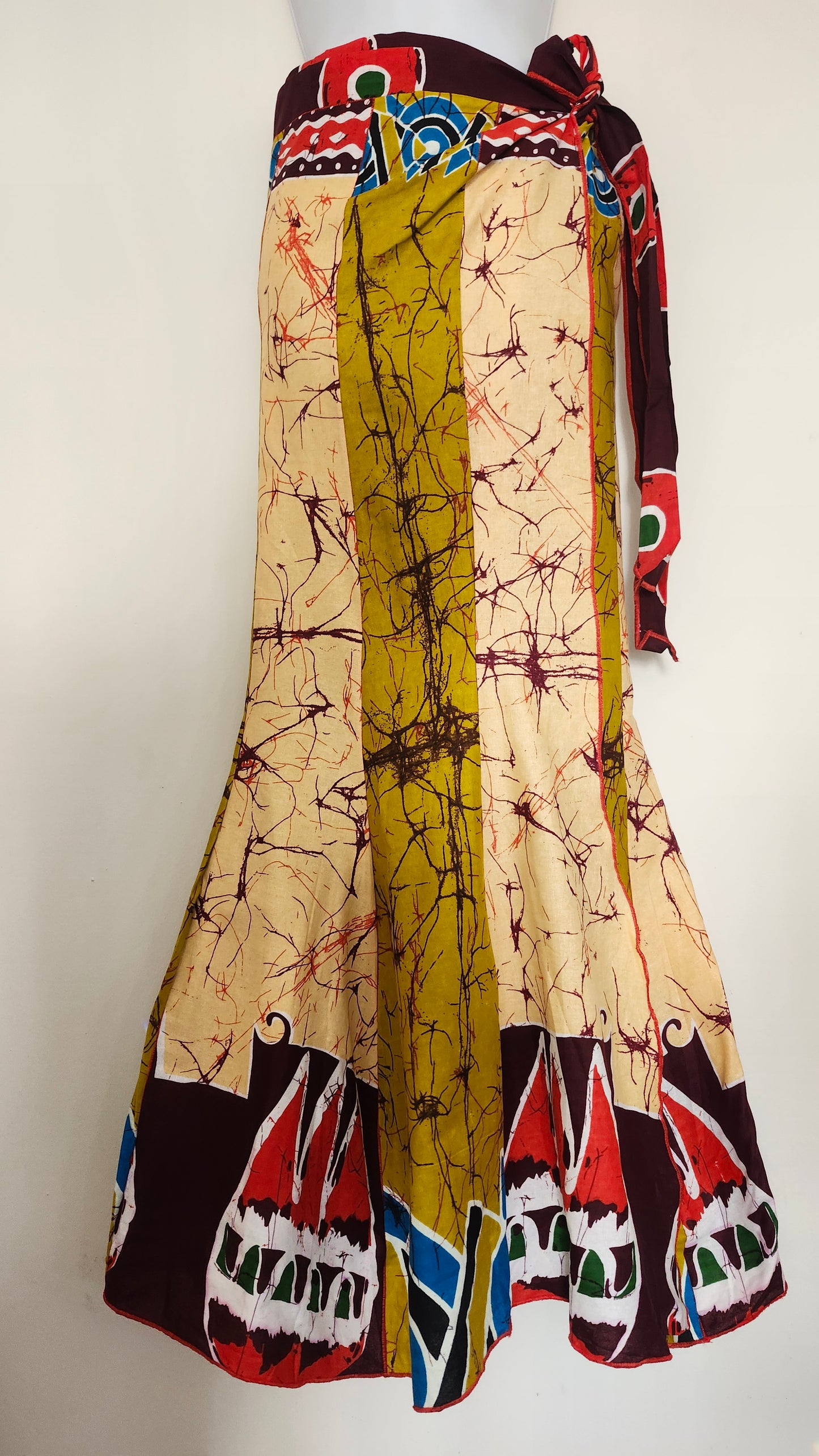 Mermaid skirt with Mustard yellow and Batik fabric with abstract pattern