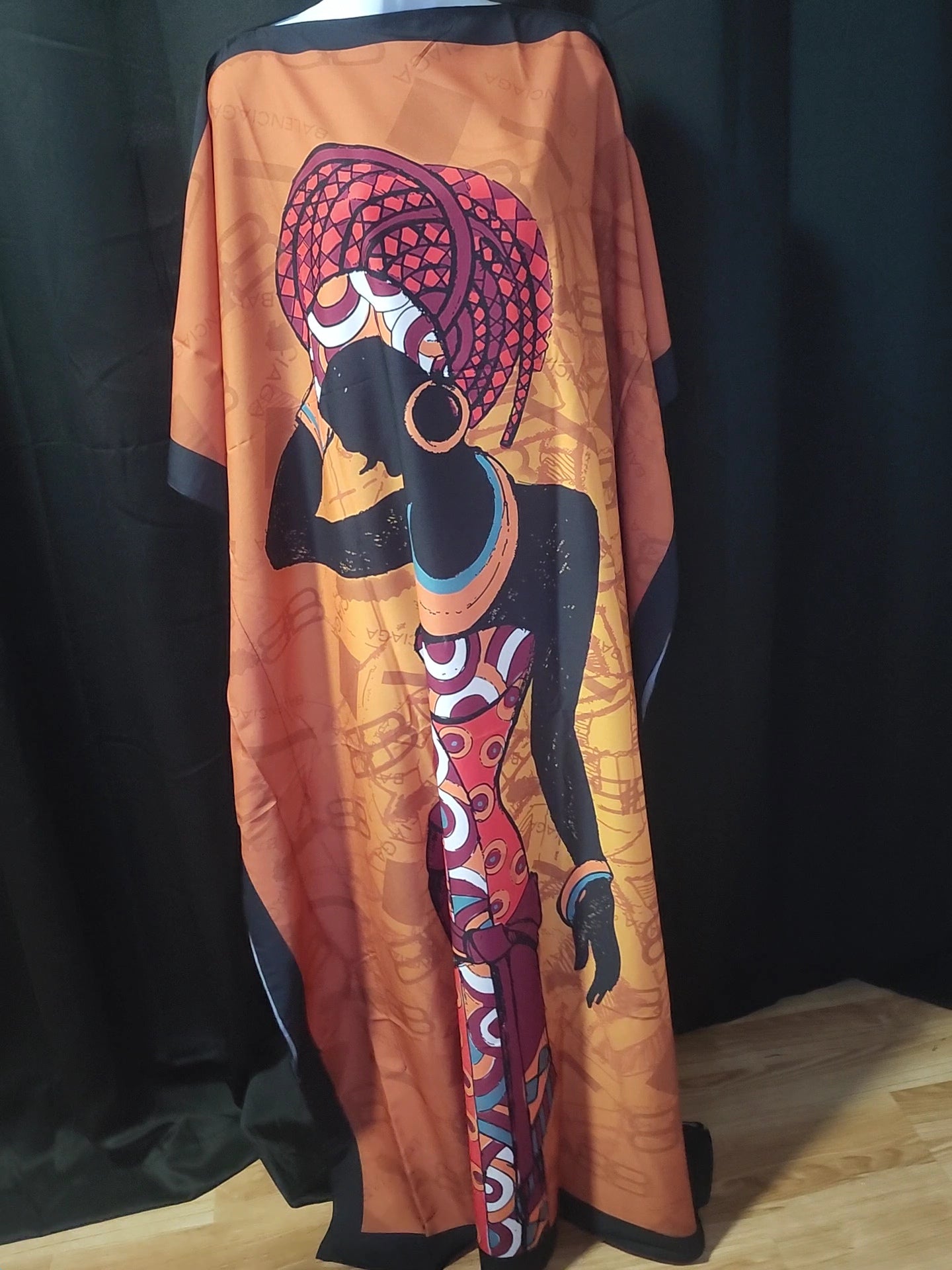 Orange and Black Silhouette Art Kaftan