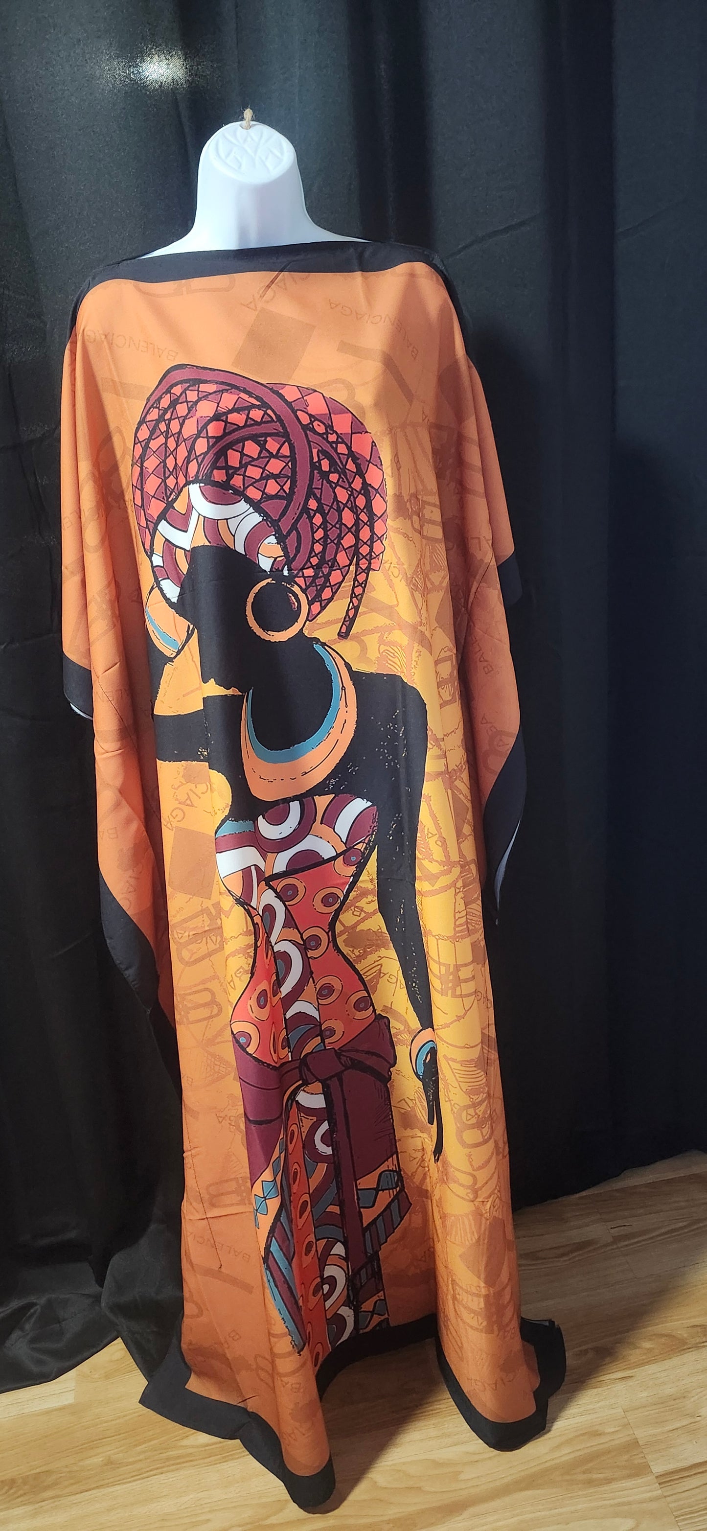 Orange and Black Silhouette Art Kaftan