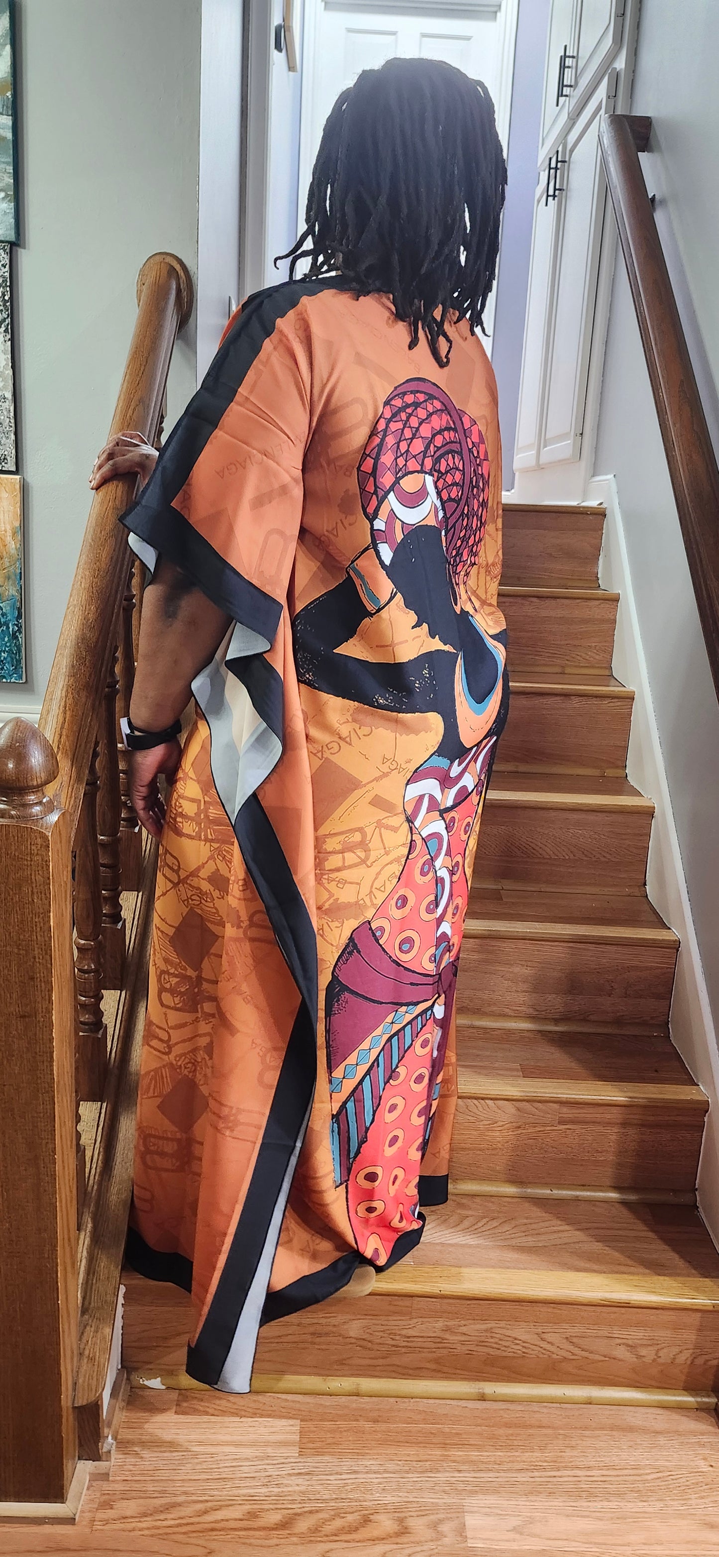 Orange and Black Silhouette Art Kaftan