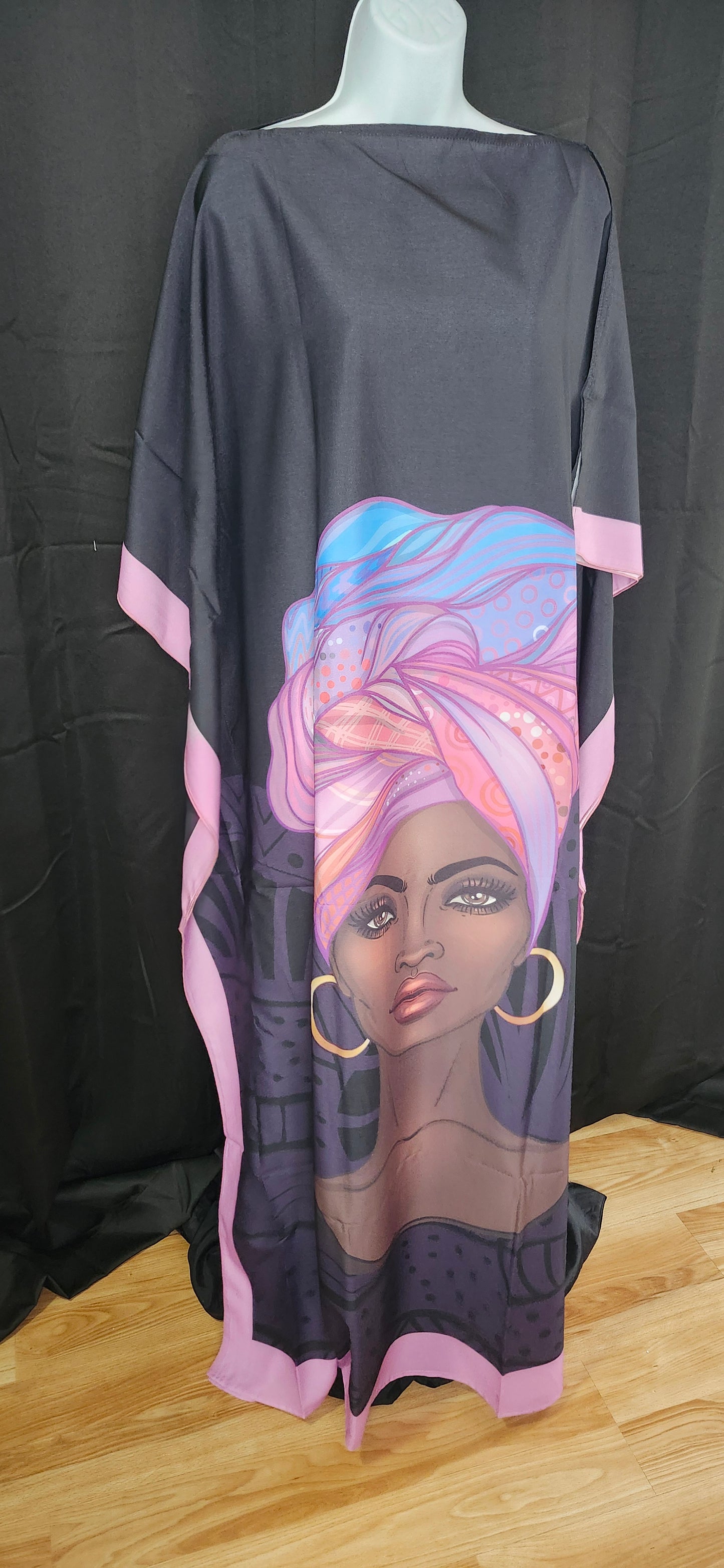 Black and Pink Headtie Art Kaftan