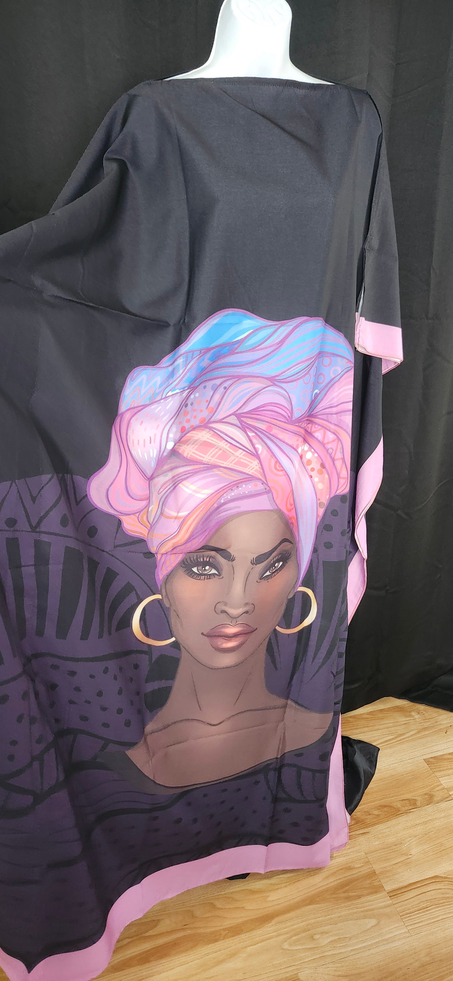 Black and Pink Headtie Art Kaftan