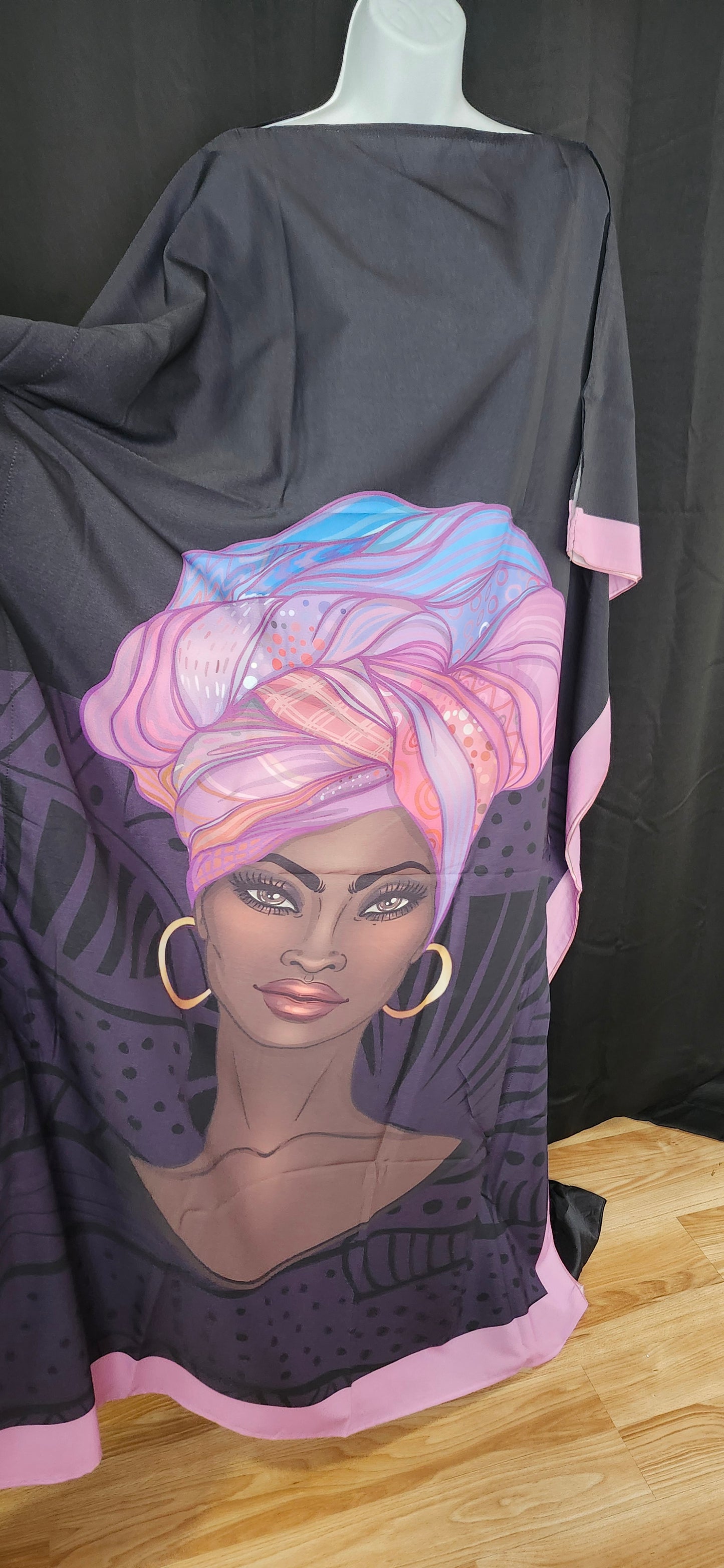 Black and Pink Headtie Art Kaftan