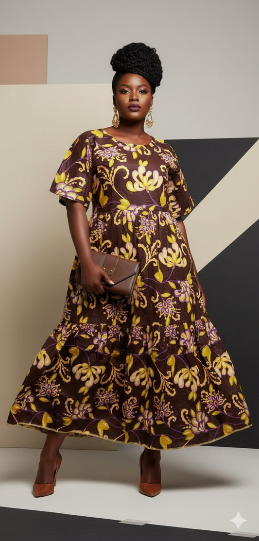 Brown and Yellow Floral Maxi Dress