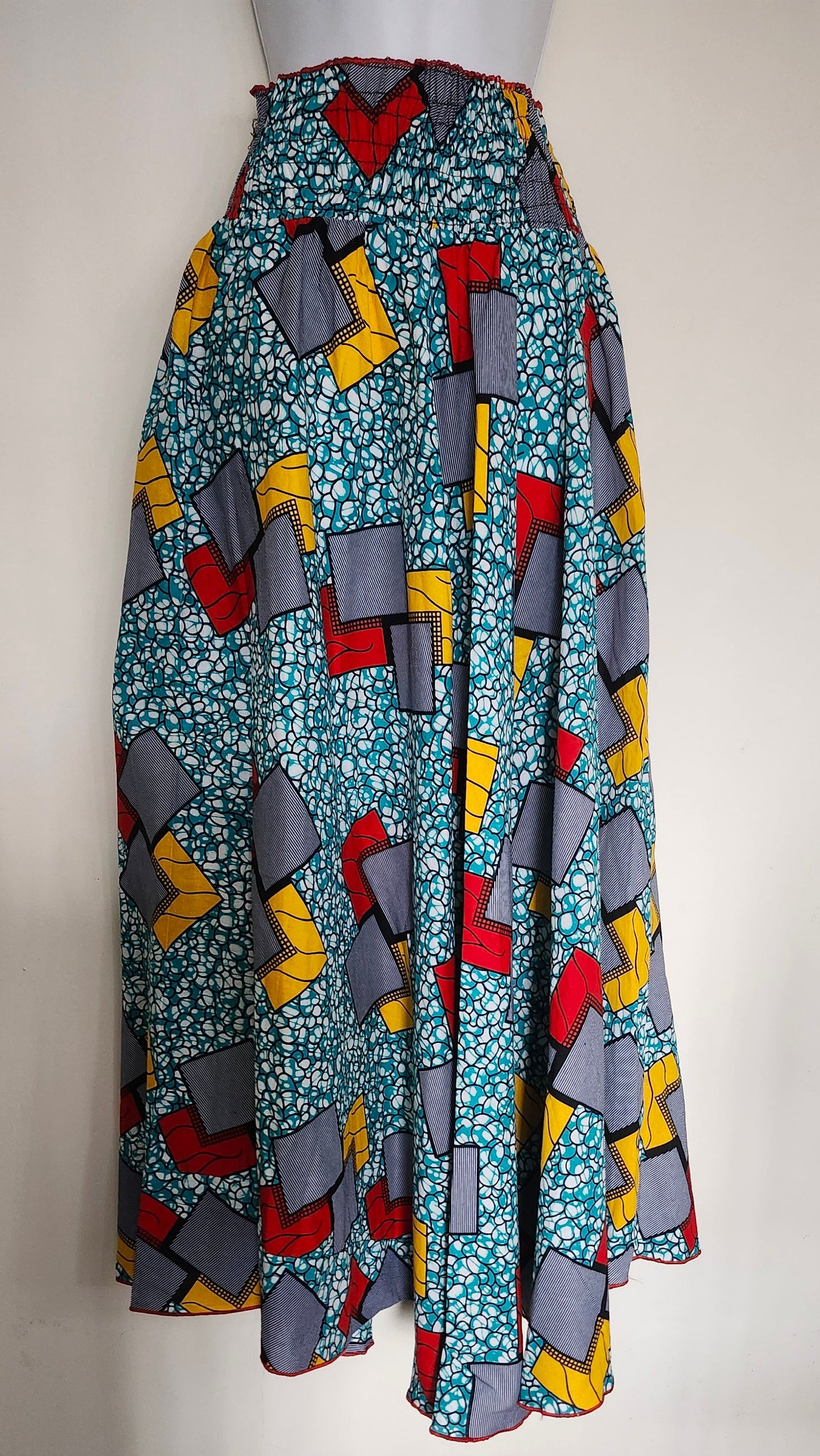 African print Ankara maxi skirt with elastic waistband in vibrant colors
