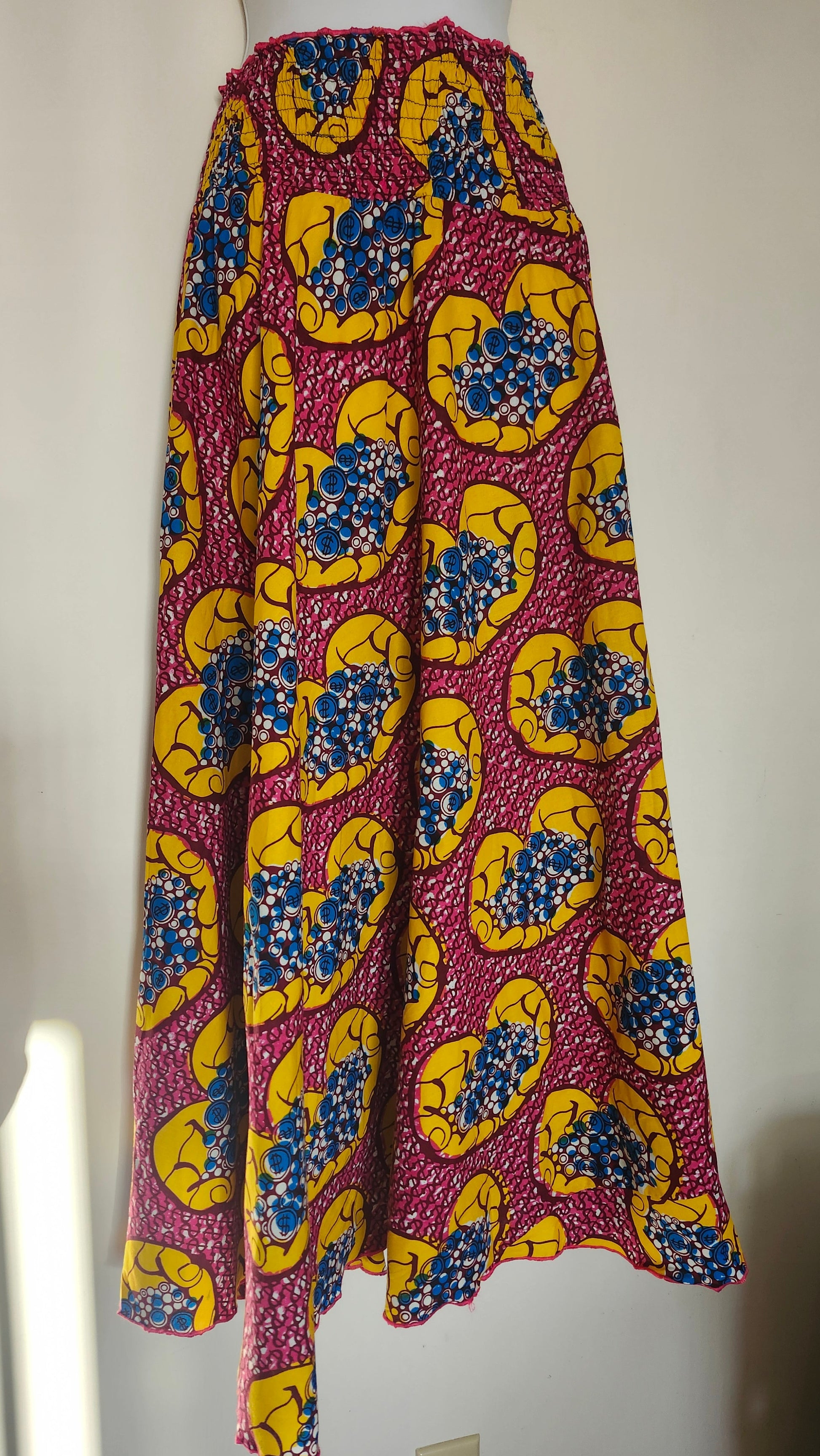 Vibrant fabric with a colorful pattern on a white background