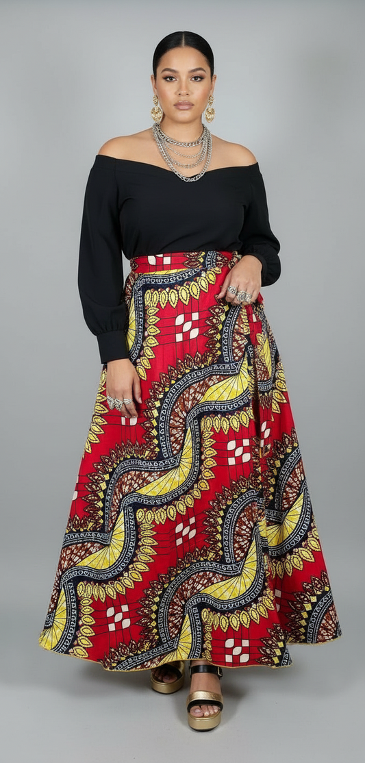 Ankara red and yellow maxi skirt