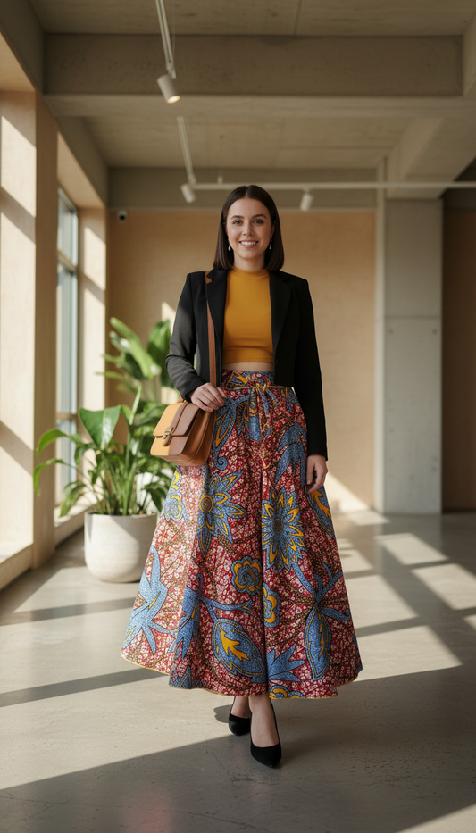 African Print High Waist Skirt with Zipper (32” Waist)