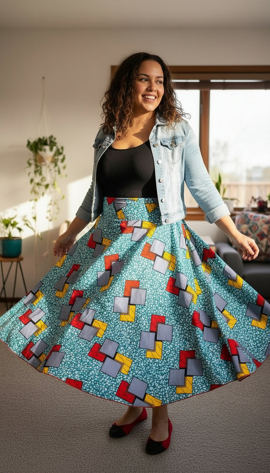 African print Ankara maxi skirt with elastic waistband in vibrant colors
