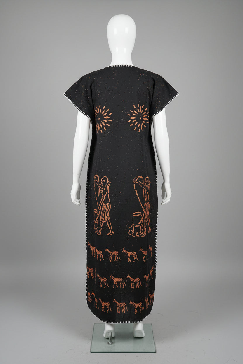 Black garment with orange patterns