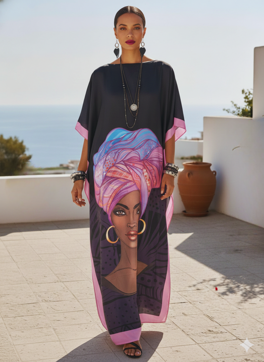 Black and Pink Headtie Art Kaftan
