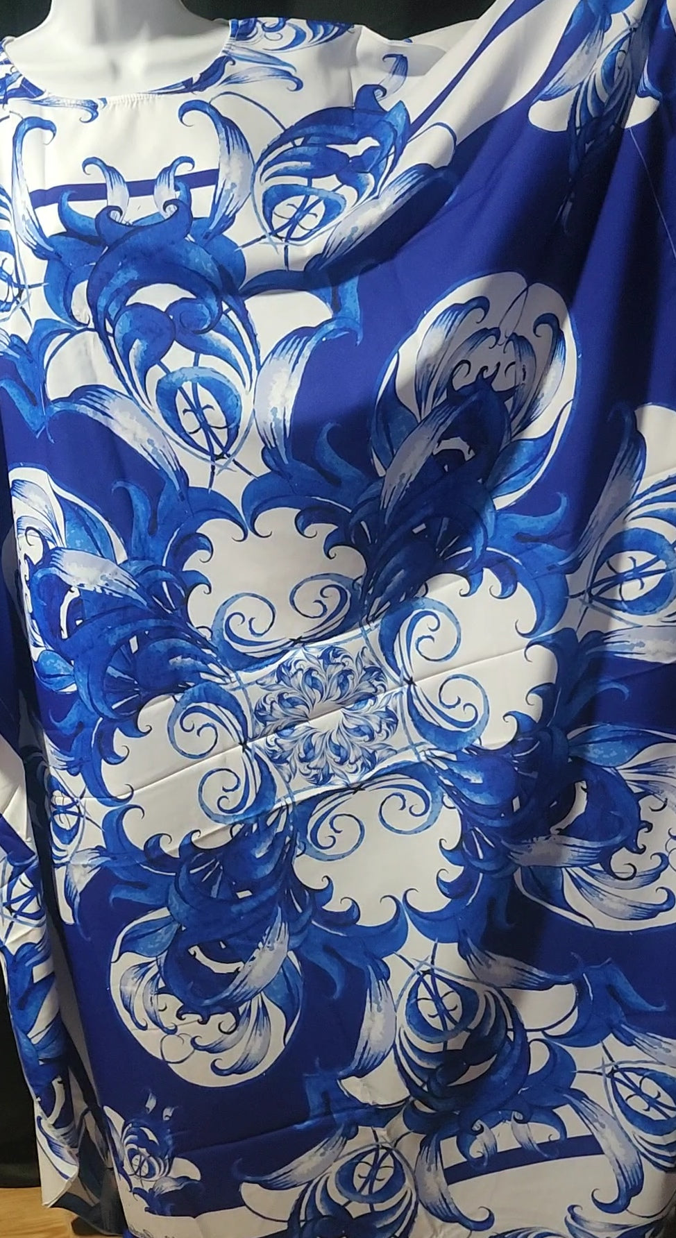 Blue and white patterned dress