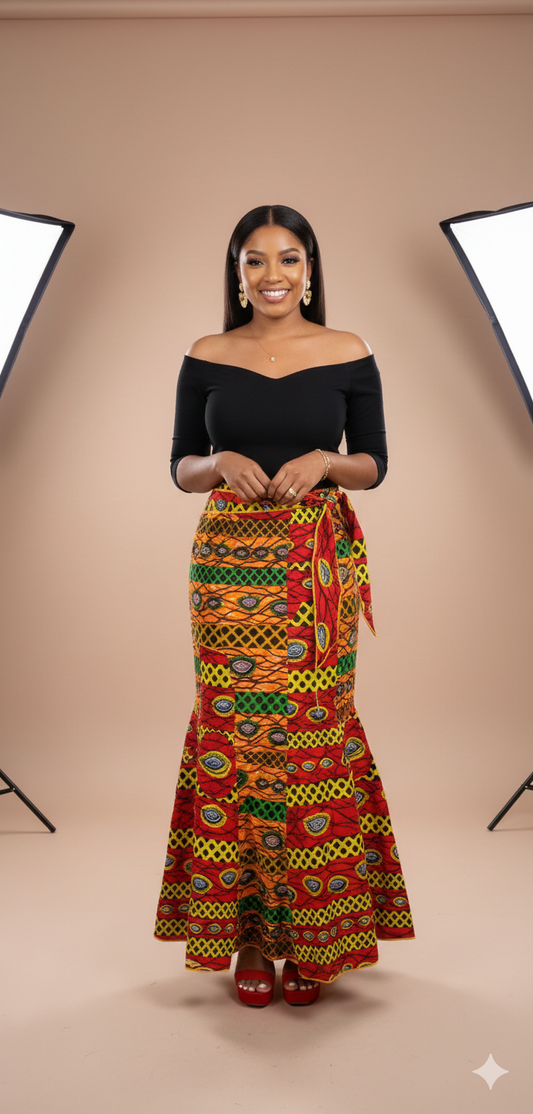 Yellow and Red Mermaid Wrap Skirt